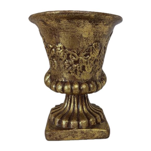 Gold Urn Planter Ceramic Baroque Vine With Leaves Hollywood Regency - Picture 2 of 13